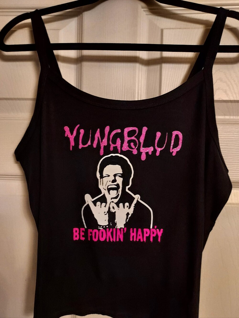 yungblud Crop Top be fookin happy yungblud Tank Top Croppe pink glitter   Xs-2xl